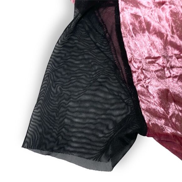 Dolls Kill Velvet and Mesh Crop Mock Neck Zip Up Top - Picture 5 of 7